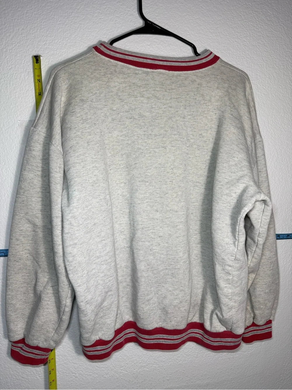 Guess Light Gray Crewneck Sweater with Red Trim